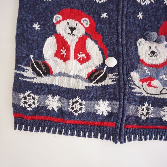 Vintage Heirloom Collectibles Navy Snowflake Cardigan Festive Ugly Christmas S - Picture 6 of 10